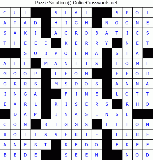 Solution for Crossword Puzzle #3562