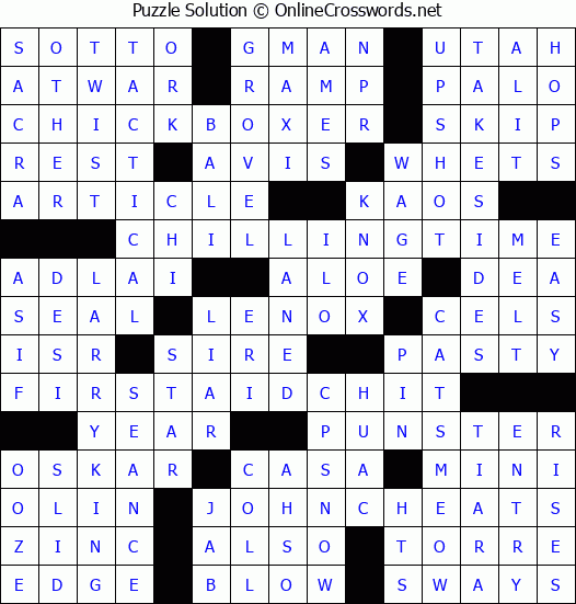 Solution for Crossword Puzzle #3564