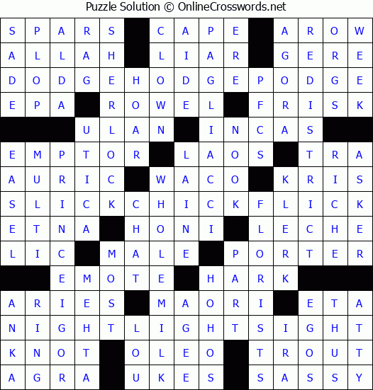 Solution for Crossword Puzzle #3625
