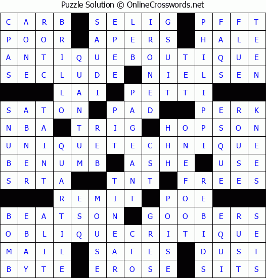 Solution for Crossword Puzzle #3643