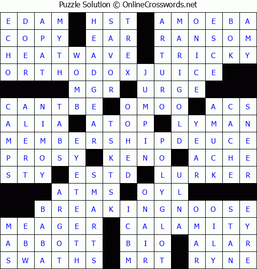 Solution for Crossword Puzzle #3672