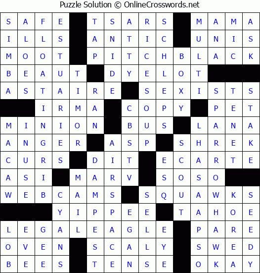 Solution for Crossword Puzzle #3701