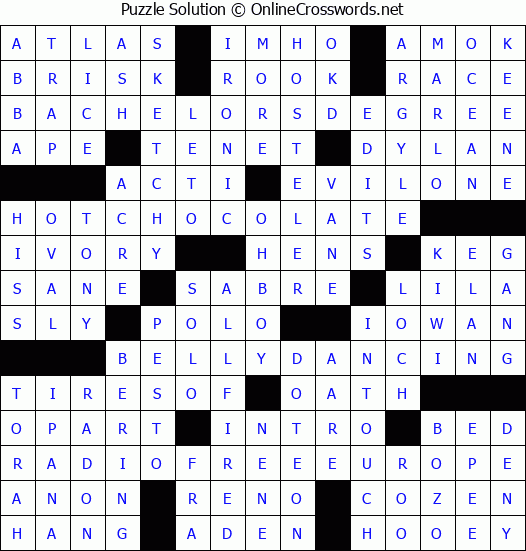 Solution for Crossword Puzzle #3702