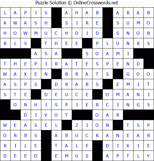Solution for Crossword Puzzle #3703