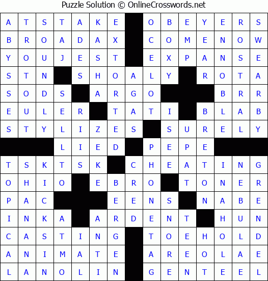 Solution for Crossword Puzzle #3864