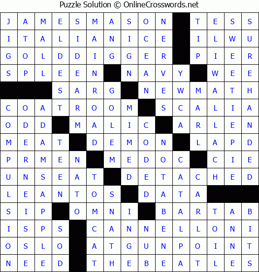 Solution for Crossword Puzzle #3870