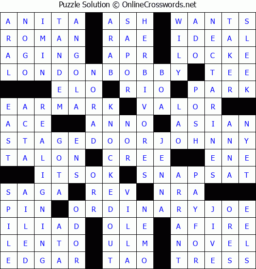 Solution for Crossword Puzzle #3877