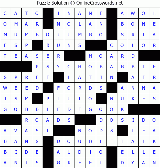 Solution for Crossword Puzzle #3892