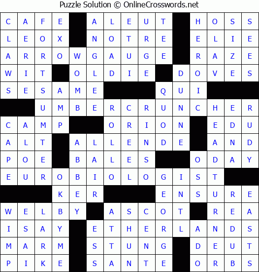 Solution for Crossword Puzzle #3970