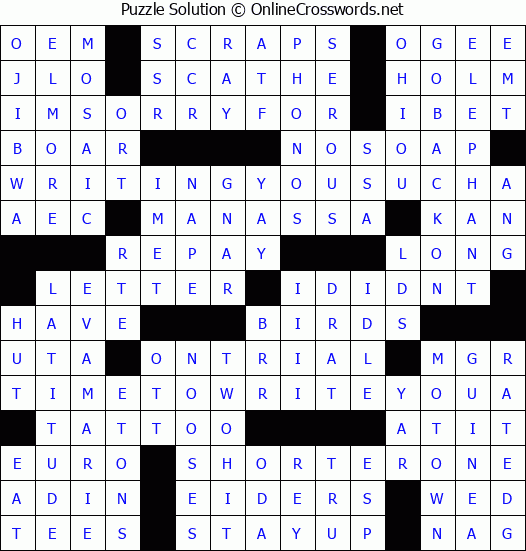 Solution for Crossword Puzzle #3998