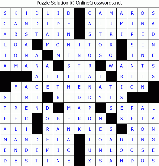 Solution for Crossword Puzzle #4170