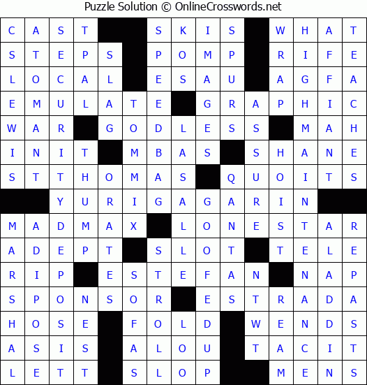 Solution for Crossword Puzzle #4182