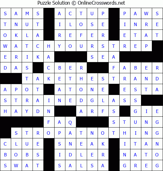 Solution for Crossword Puzzle #4191