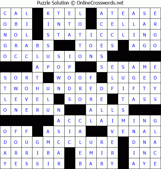 Solution for Crossword Puzzle #4273