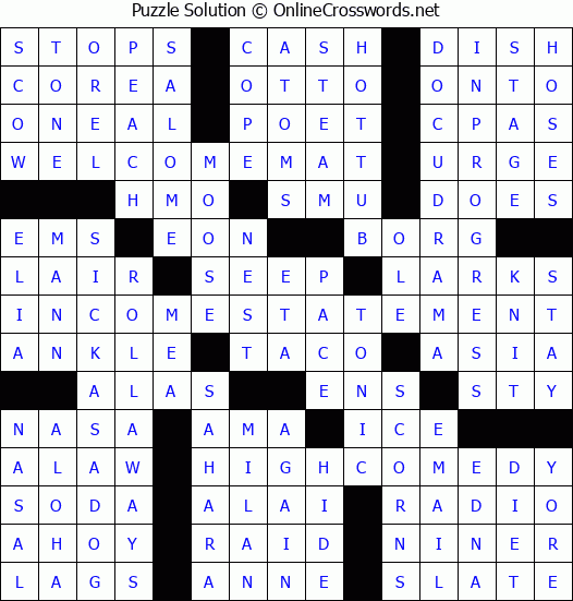 Solution for Crossword Puzzle #4286