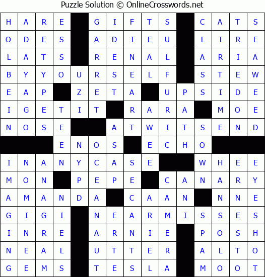Solution for Crossword Puzzle #4291