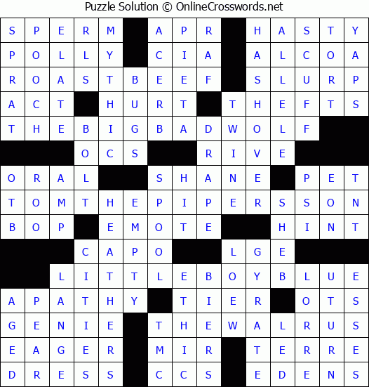 Solution for Crossword Puzzle #4293