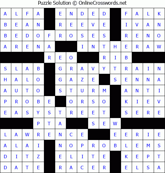 Solution for Crossword Puzzle #4303