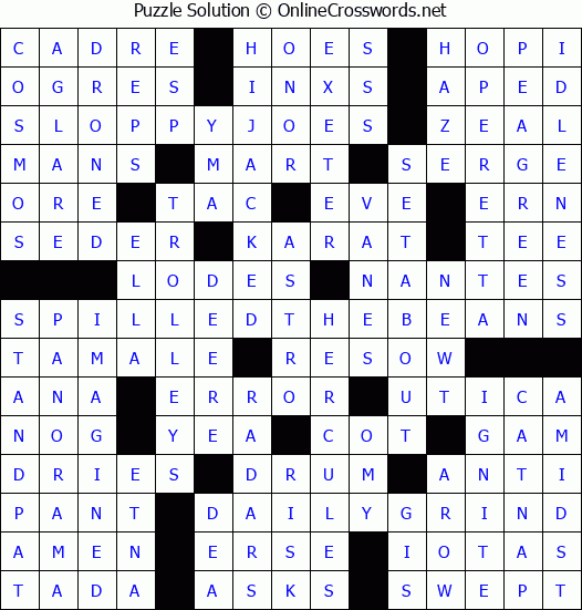 Solution for Crossword Puzzle #4621