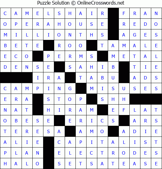 Solution for Crossword Puzzle #4696