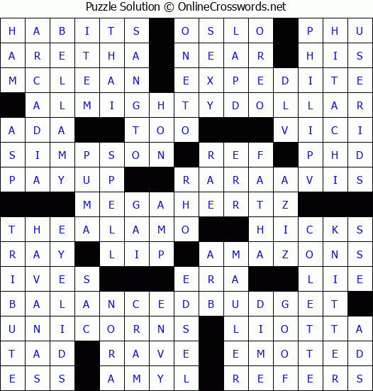 Solution for Crossword Puzzle #4697