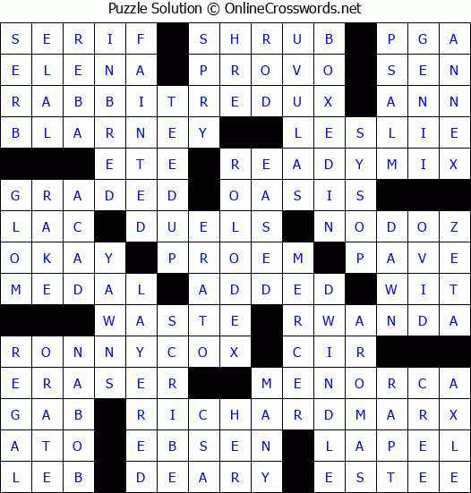 Solution for Crossword Puzzle #4711