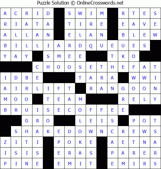 Solution for Crossword Puzzle #4727