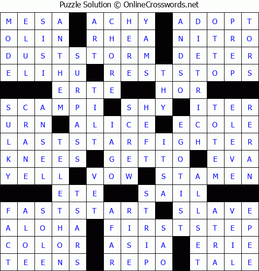 Solution for Crossword Puzzle #4778