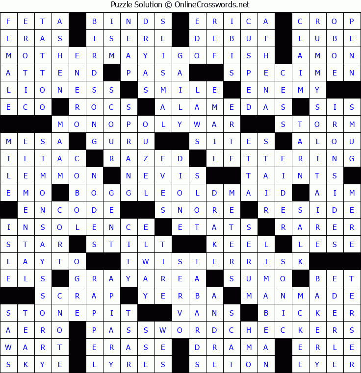 Solution for Crossword Puzzle #5109