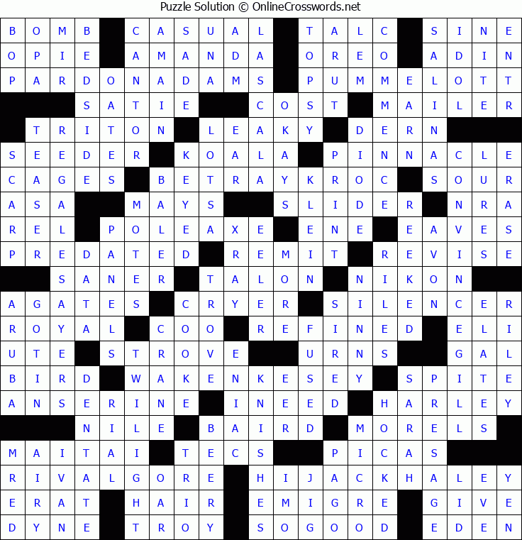 Solution for Crossword Puzzle #5281