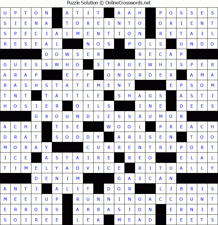 Solution for Crossword Puzzle #5291