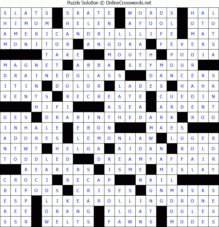 Solution for Crossword Puzzle #5292