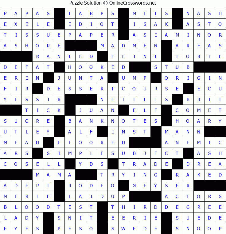 Solution for Crossword Puzzle #5301