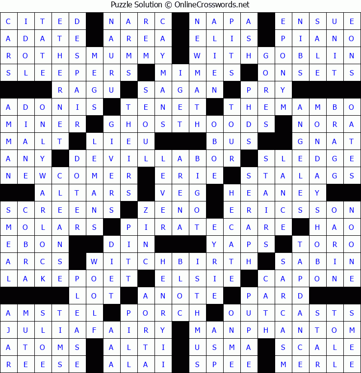 Solution for Crossword Puzzle #5419