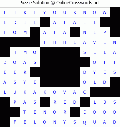 Solution for Crossword Puzzle #5582