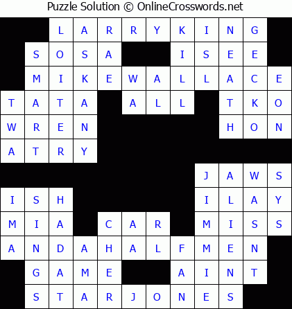 Solution for Crossword Puzzle #5777