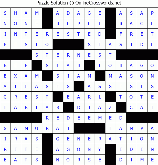 Solution for Crossword Puzzle #88782