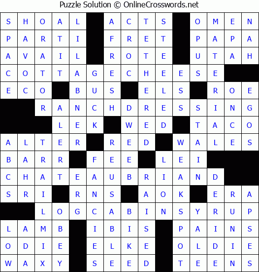 Solution for Crossword Puzzle #1209