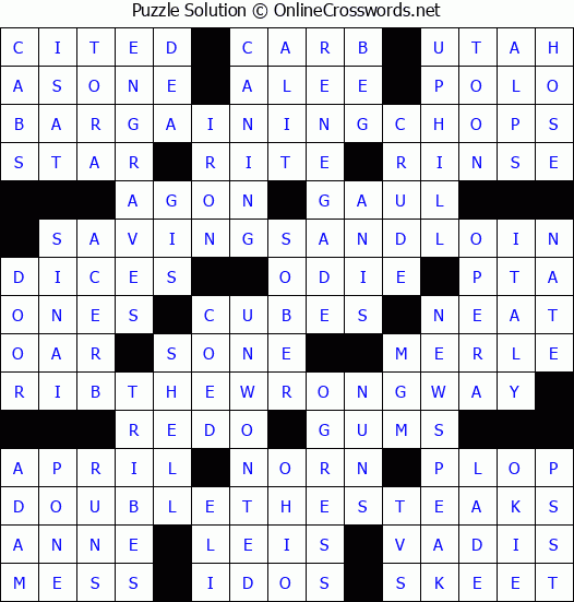 Solution for Crossword Puzzle #1272