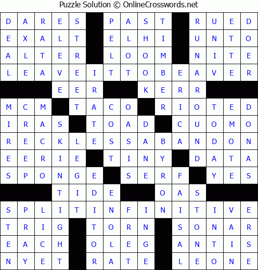 Solution for Crossword Puzzle #1347
