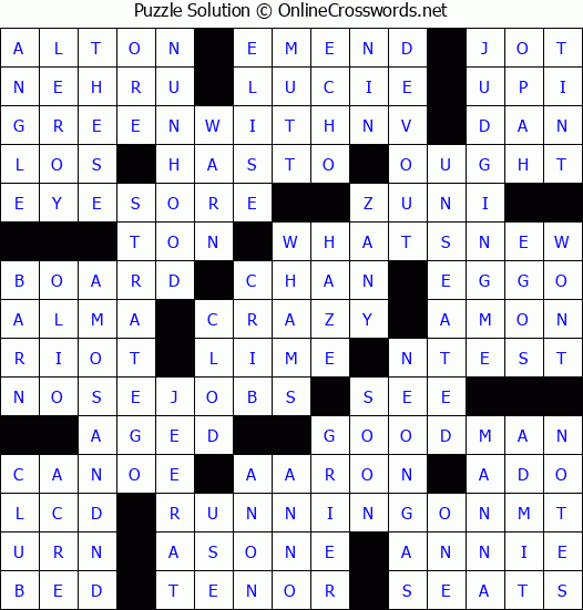 Solution for Crossword Puzzle #1399