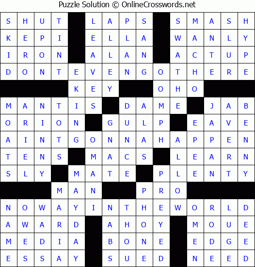 Solution for Crossword Puzzle 2025