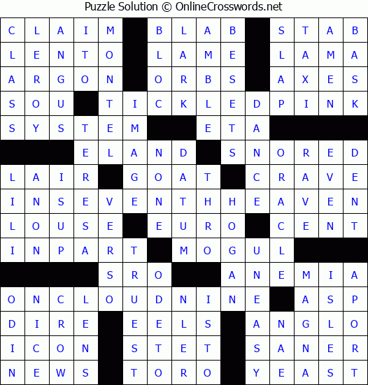 Solution for Crossword Puzzle #4252