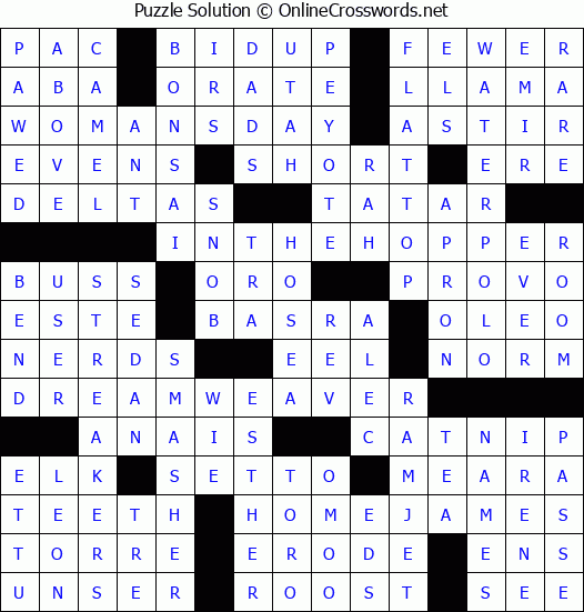 Solution for Crossword Puzzle #4557