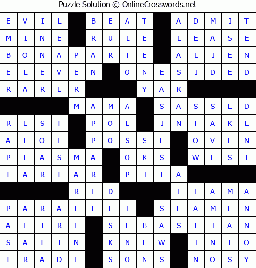 Solution for Crossword Puzzle #50302