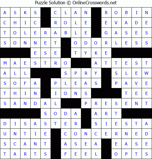 Solution for Crossword Puzzle #61111