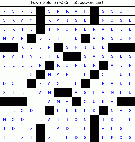 Solution for Crossword Puzzle #61404