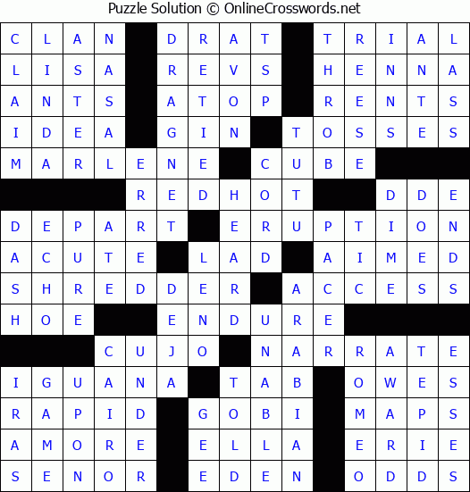 Solution for Crossword Puzzle #62418