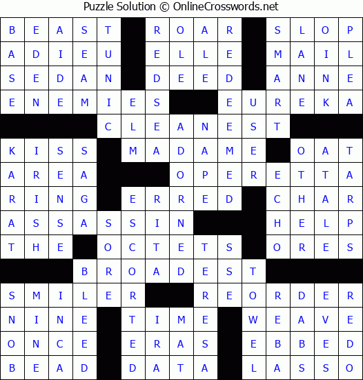 Solution for Crossword Puzzle #62446