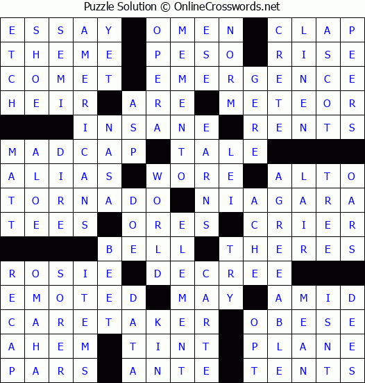 Solution for Crossword Puzzle #62720